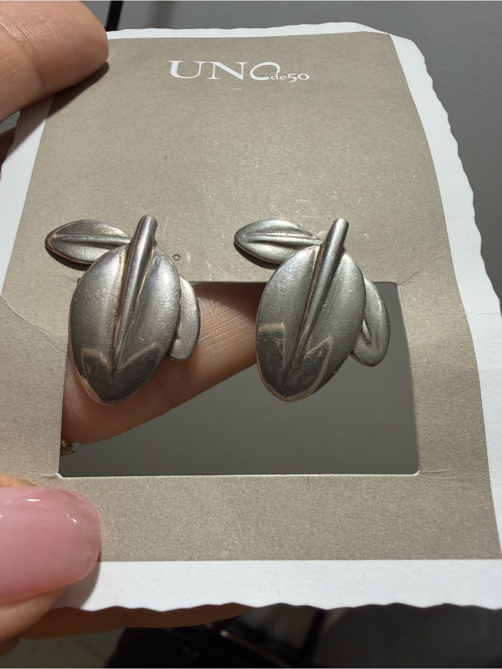 UNOde50 Silver Plated Triple Leaf Statement Stud Earrings
